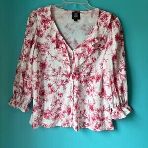 Bobeau women’s shirt top blouse size Medium pink and white